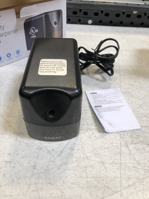 Photo 1 of AFMAT Electric Pencil Sharpener, Heavy Duty Classroom Pencil Sharpeners for 6.5-8mm No.2/Colored Pencils, UL Listed Industrial Pencil Sharpener w/Stronger Helical Blade, Best School Pencil Sharpener Black ** USED ** // ** UNABLE TO TEST 