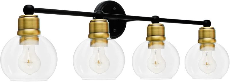 Photo 1 of 4 Light Bathroom Vanity Light Fixtures Black Wall Sconce, Black Vanity Light with Oil Rubbered Bronze Light Head for Vintage Farmhouse Lighting, Clear Glass Shade, Bulbs Not Included