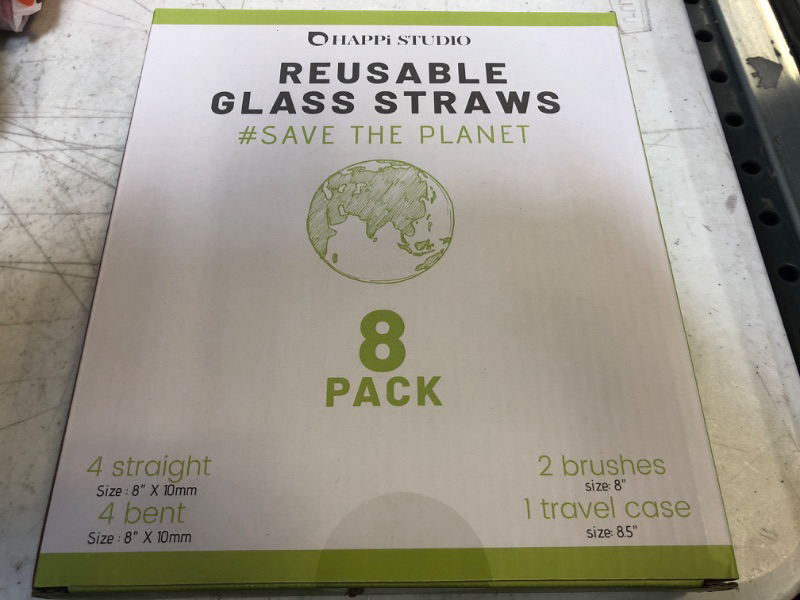 Photo 3 of  8-Pack Glass Straws with Travel Case - 8"x10mm Reusable Straws with 2 Cleaning Brushes - Clear Glass Straws Shatter Resistant - Glass straws Drinking Reusable Smoothie Straw, Coffee Straw