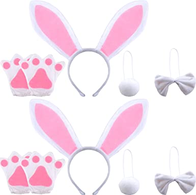 Photo 1 of  10 Pieces Bunny Costume Set Bunny Ears Headband Bunny Tail Bunny Gloves Bow Tie Rabbit Costume Accessories for Easter Cosplay Halloween Dress Up Masquerades Party Favors