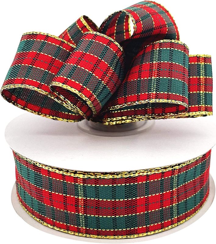 Photo 1 of  Christmas Ribbon Checkered Plaid Fabric Ribbon for Christmas Crafts, Gift Wrapping, DIY Projects, (2.5cm)
