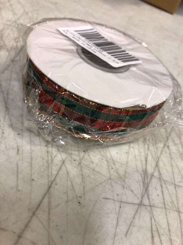 Photo 1 of  Christmas Ribbon Checkered Plaid Fabric Ribbon for Christmas Crafts, Gift Wrapping, DIY Projects, (2.5cm)

