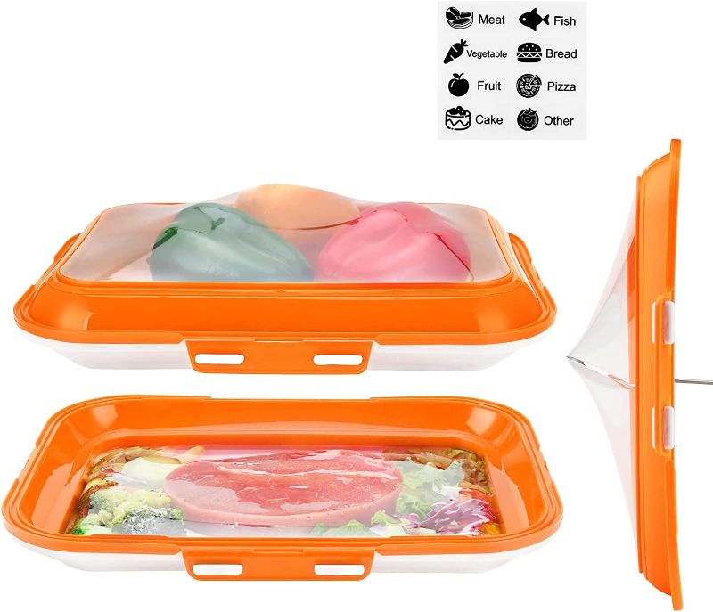 Photo 1 of  Food Storage Containers, 2 Pack Reusable Food Preservation Trays, Food Grade TPU Plastic Wrap, BPA Free, Orange
