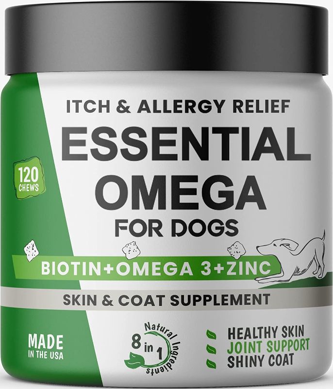 Photo 1 of Omega 3 for Dogs - for Dry Itchy Skin - Fish Oil Chews - Skin & Coat Supplement - Itch Relief, Allergy, Anti Shedding, Hot Spots Treatment - w/ EPA & DHA - Vitamins - Made in USA - 120 Treats
