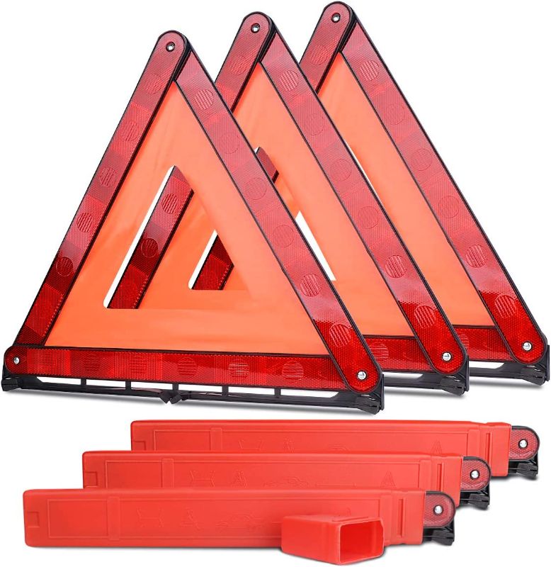 Photo 1 of  Safety Triangle Kit Road Emergency Warning Reflector Roadside Reflective Early Warning Sign, Foldable 3 Pack of Emergency Car Kit

