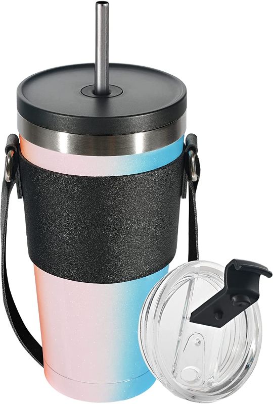 Photo 1 of 20oz Insulated Tumbler with Lid and Straw - Stainless Steel Tumblers Travel Coffee Mug - Leak Proof - RAINBOW