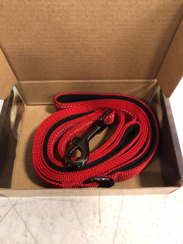 Photo 1 of  Comfortable 6 ft Red Dog Leash for Small, Medium, Large Dog Breeds - Double Handle Padded with Ultra Soft Neoprene - Heavy Duty, Reflective, Weatherproof, and Chew Proof Dog Lead
