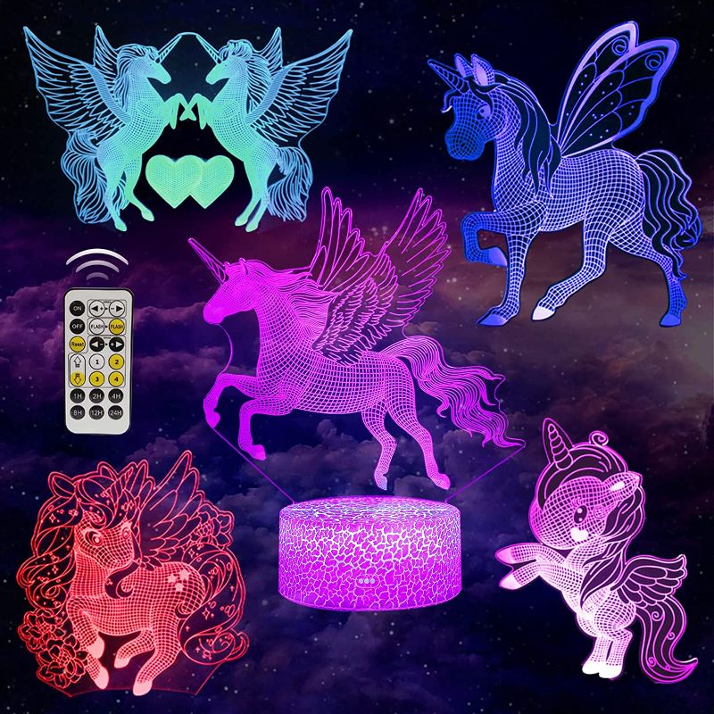 Photo 1 of 5 Pattern Unicorn 3D Night Light for Girls Bedroom Led Light Illusion Lamp 7 Color Changing Touch and Remote Control Unicorn Toys Birthday Unicorns Gifts for Girls Kids
