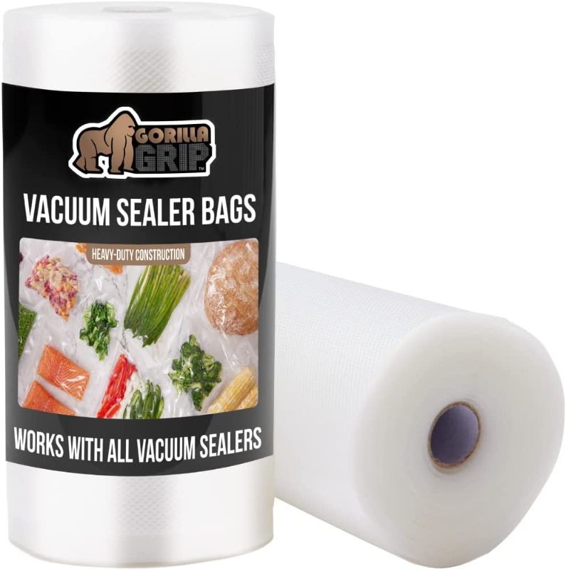 Photo 1 of Gorilla Grip Airtight Vacuum Sealer Bags, 2 Pack, 6x Fresher Food, Pack A Meal Saver, Leakproof, Puncture Resistant, Prevents Freezer Burn, for Sous Vide, Microwave and Dishwasher Safe, 8 IN x 50 FT