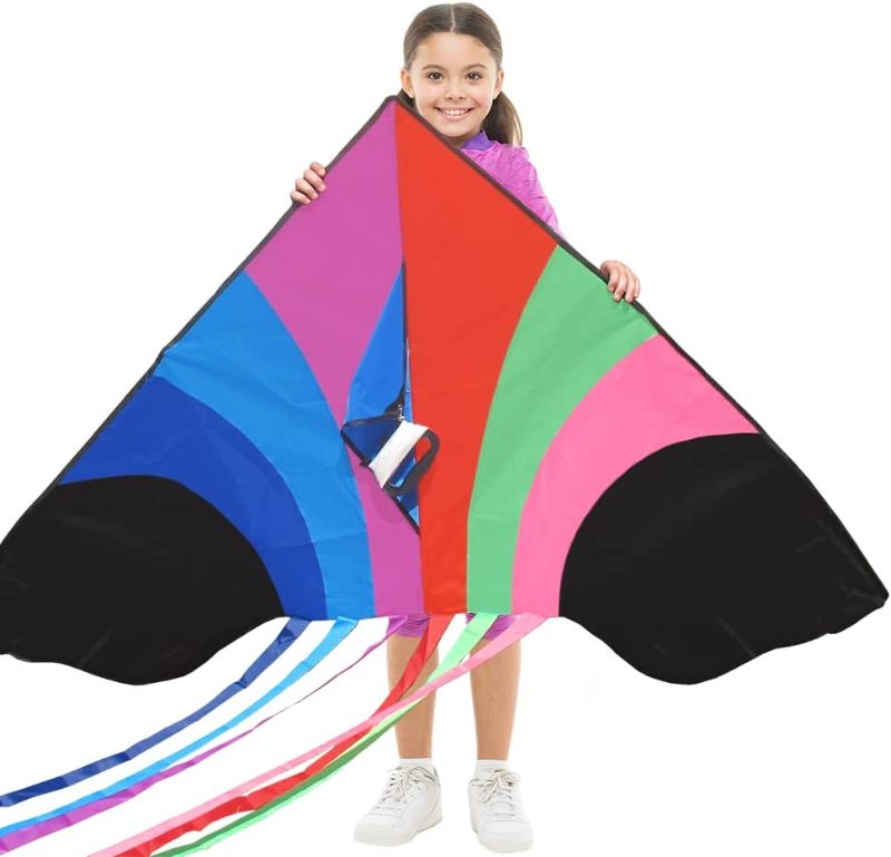 Photo 1 of  Giant Rainbow Delta Kite | Bird Kite for Kids Ages 4-12 - Easy to Fly Kite Kit for Beginners 
