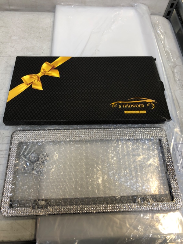 Photo 1 of  2 Pack Bling Car License Plate Frame for Women, Anti-Rust Stainless Steel Diamond License Plate Cover Holder with Screws, Rhinestone Crystal License Plate Frame Box