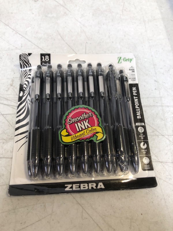 Photo 2 of Zebra Pen Z-Grip Retractable Ballpoint Pen, Medium Point, 1.0mm, Black Ink, - 18 Count (Pack of 1), Model Number: 22218 Black 18 Count (Pack of 1)