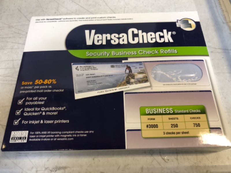 Photo 2 of VersaCheck Secure Checks - 750 Blank Business Checks - Blue Prestige - 250 Sheets Form #3000 - 3 Per Sheet