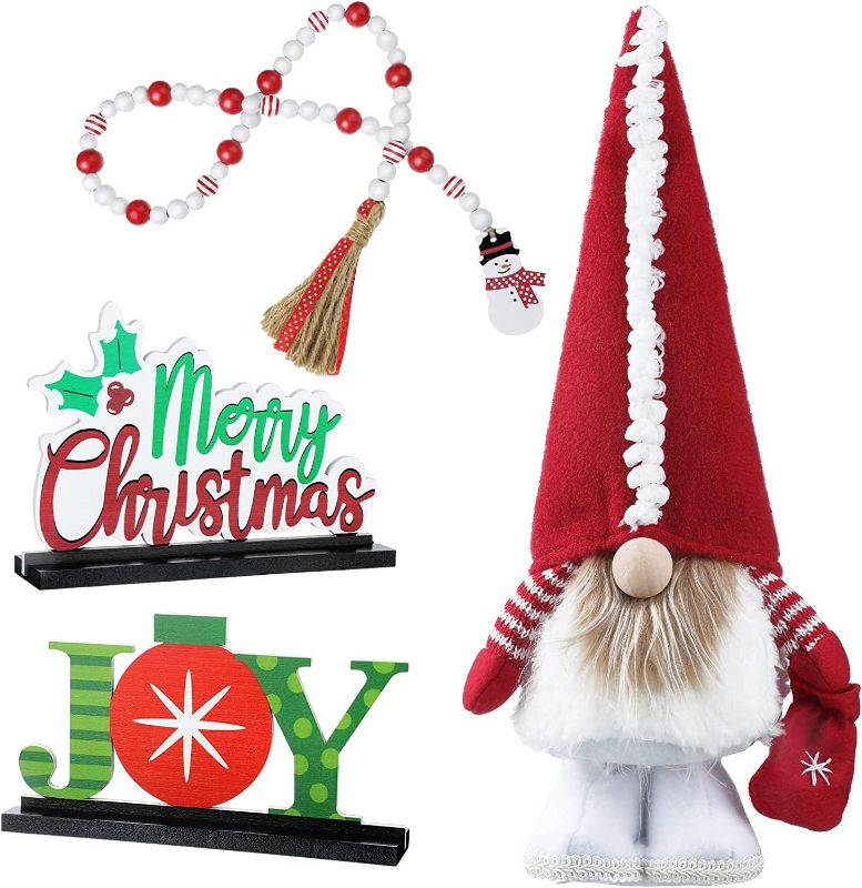 Photo 1 of 4 Pieces Christmas Tiered Tray Decor Christmas Wooden Signs 