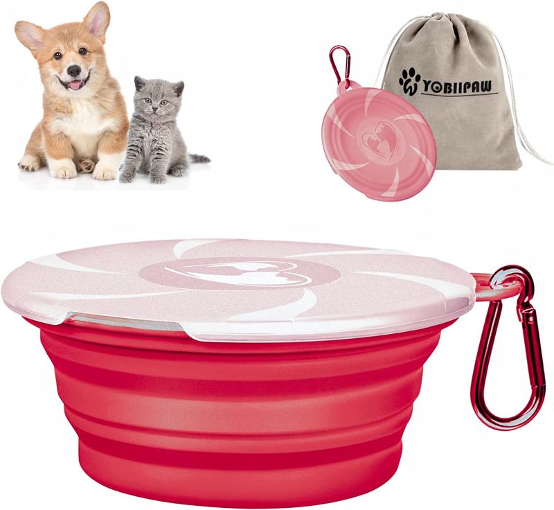 Photo 1 of  Collapsible Dog Bowl,Travel Pet Bowl with Lid & Storage Bag, Silicone Feeding Watering Bowl 