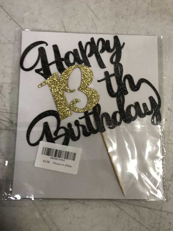 Photo 2 of  Black Gold Glitter Happy Birthday cake topper - 13 
