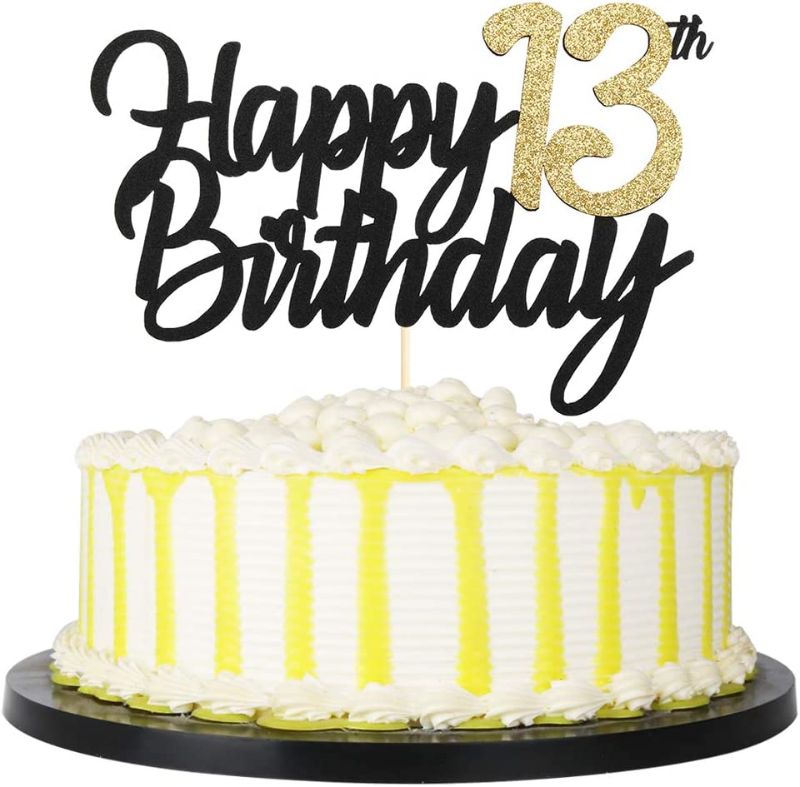 Photo 1 of  Black Gold Glitter Happy Birthday cake topper - 13 
