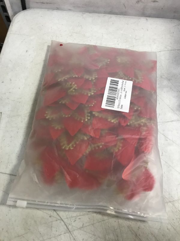Photo 2 of 16 Pieces Christmas Glitter Artificial Poinsettia Flowers