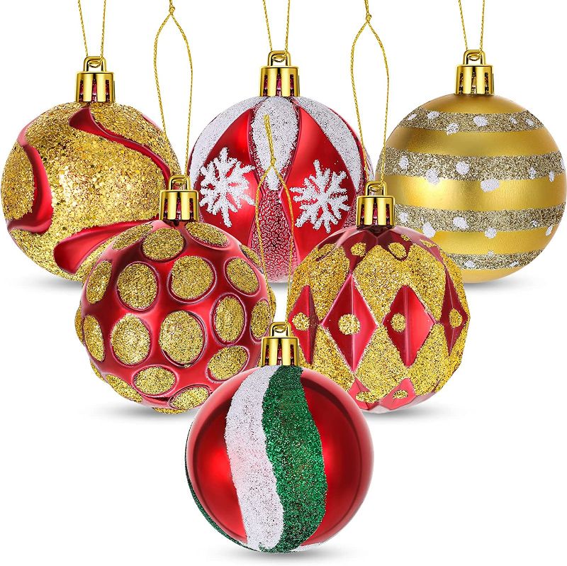 Photo 1 of 6 Pcs Traditional Red Green Gold Christmas Ball Ornaments Decor