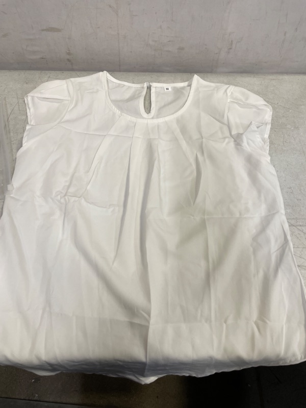Photo 1 of Casual Round Neck Basic Pleated Top Cap Sleeve Curved Keyhole Back Blouse MEDIUM
