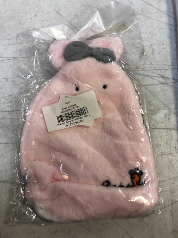 Photo 2 of 1 Liter Transparent Rubber Hot Water Bottle Soft Warm Water Bag with Plush Fleece Cover, Cute Rabbit Print Hand Feet Belly Warmer Pink