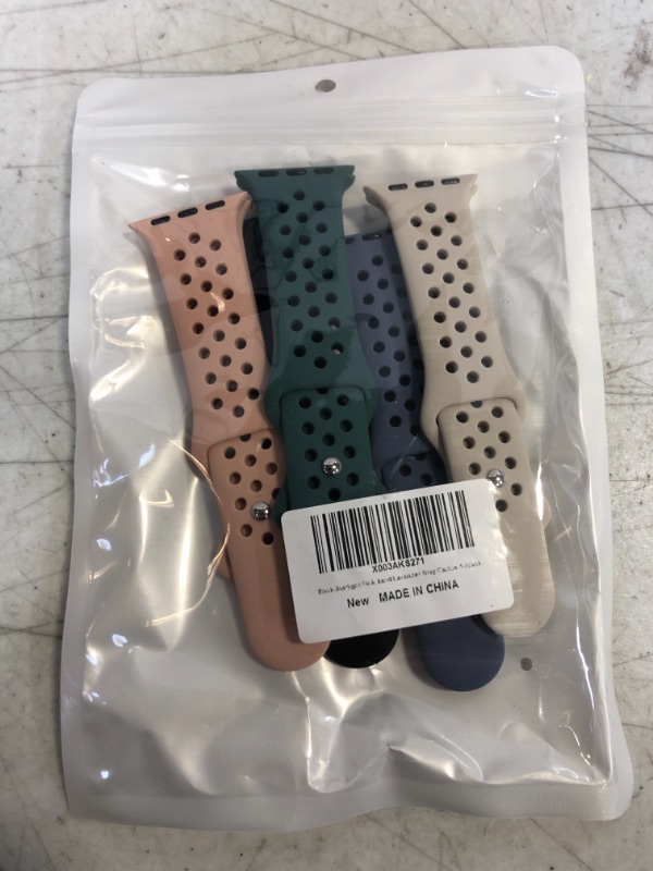 Photo 2 of 5 Pack Sport Bands Compatible with Apple Watch Band 38mm 40mm 41mm 42mm 44mm 45mm Women Men,Soft Silicone Breathable Straps Replacement Wristbands for iWatch SE Series 8 7 6 5 4 3 2 1 Black/Starlight/Pink Sand/Lavender Gray/Pin Green 38mm/40mm/41mm