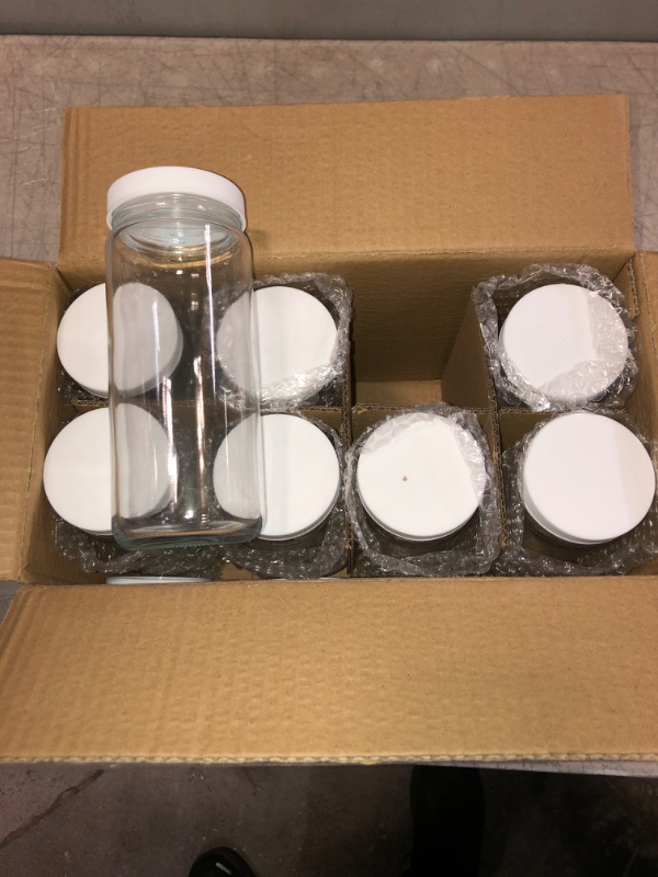 Photo 2 of [ 8 Pack ] 16 OZ Glass Juicing Bottles w Airtight Lids & 2 Straws & 2 Lids w Hole - Reusable Drinking Jars, Travel Water Cups - Tall Mason Jar for Juice, Boba, Smoothie, Tea, Kombucha, Homemade Drinks Style-1-White Lids