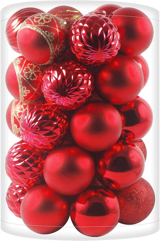 Photo 1 of 34cts Red Christmas Balls Ornaments - 2.36 Inch Shatterproof Red Christmas Decorations, Sparkling Christmas Ball Ornaments, Hanging Ornaments Balls for Christmas Trees (Red)