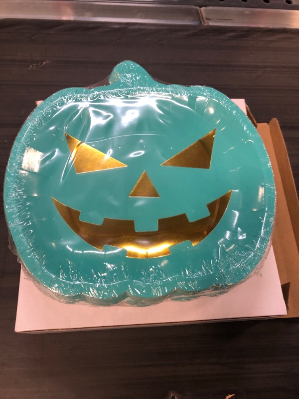 Photo 2 of 3 COUNT- Halloween Pumpkin Paper Plates Teal Pumpkin Plates Halloween Party Supplies Tableware Disposable Pumpkin Smile Paper Plates for Halloween Birthday Party Dinner Dessert Decoration (60 Pieces)