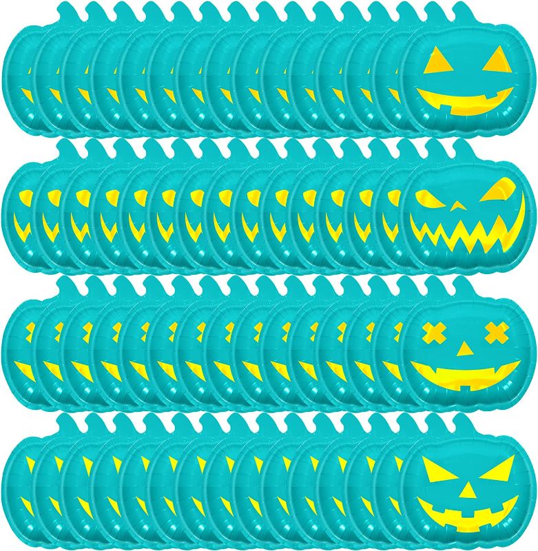 Photo 1 of 3 COUNT- Halloween Pumpkin Paper Plates Teal Pumpkin Plates Halloween Party Supplies Tableware Disposable Pumpkin Smile Paper Plates for Halloween Birthday Party Dinner Dessert Decoration (60 Pieces)