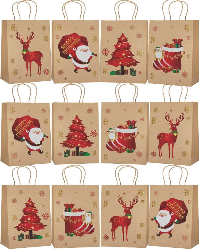 Photo 1 of 24 Pack Christmas Gift Bags, 4 Designs Christmas Bags for Gifts, 8.66'' X 6.30'' X 3.15'' Premium Xmas Gift Bags, Reusable Christmas Paper Bags, Party Bags, Favor Bags, Goody Bags