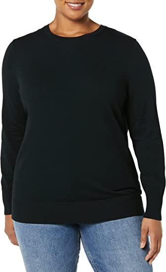 Photo 1 of Daily Ritual Women's Fine Gauge Stretch Crewneck Pullover Sweater, Black, 2XL