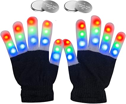 Photo 1 of (2 PACK)Minote LED Gloves Children LED Finger Light Gloves Light up Gloves 3 Colors 6 Modes Flashing Finger Light Led Rave Gloves, Boys Girls Birthday EDM Party 