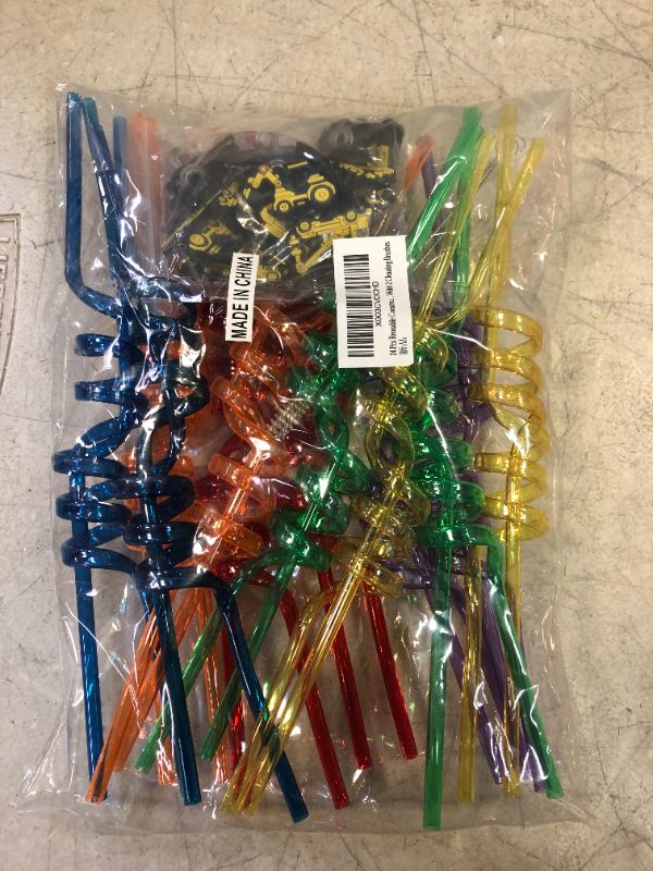 Photo 2 of 24PCS Reusable Construction Straws Excavator Bulldozer Blender Truck for Construction Theme Birthday Party Supplies, Plastic Straws For Construction Party Favors with 2 Cleaning Brushes
