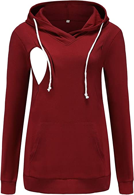 Photo 1 of Ecavus Womens Fleece Maternity & Nursing Sweatshirt Hoodie Zip up Pullover Breastfeeding Top with Pocket MEDIUM