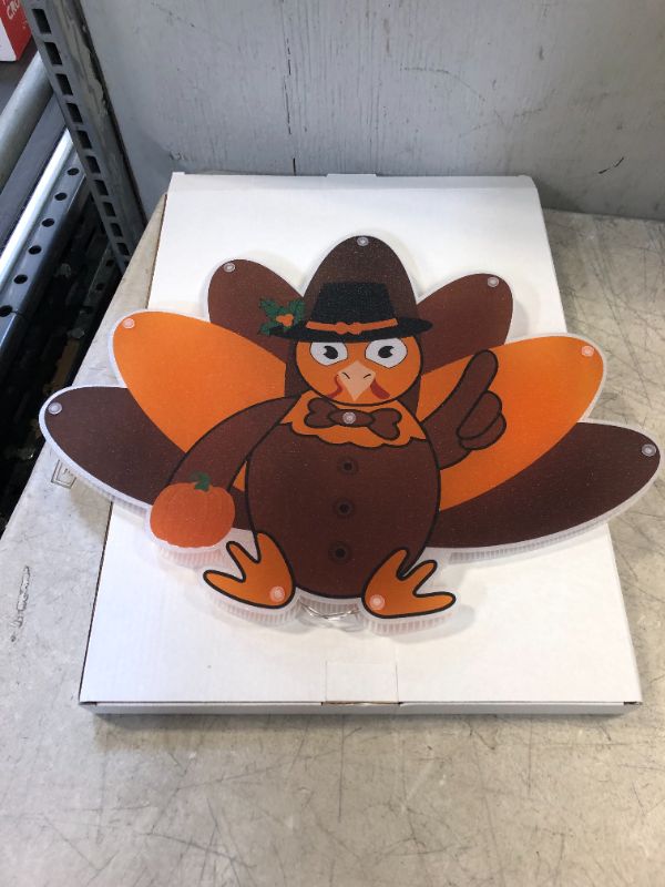 Photo 2 of ALLADINBOX 16 Inch Thanksgiving Window Silhouette Lighted Turkey Orange Light with Pilgrim Hat Wall Door Table Centerpiece Hanging Decoration (2AA Battery not Included) Turkey Lighted