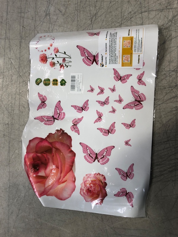 Photo 2 of Rotumaty Flower Wall Stickers Pink Rose Butterfly Wall Decals for Sofa Backdrop TV Wall Floral Wall Art Decor for Living Room Bedroom Kids Room Home