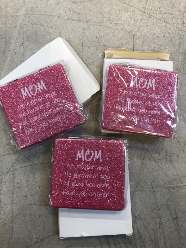 Photo 2 of 3 PCS - Mothers Day Mom Gifts Mirror, Compact Makeup Mirror Unique Gift for Mothers Day, Pink Glitter PU 1X/2X Magnification, Ultra Portable Pocket for Purses?Pink Square?