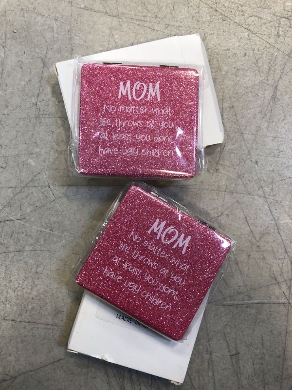 Photo 1 of 2 PCS - Mothers Day Mom Gifts Mirror, Compact Makeup Mirror Unique Gift for Mothers Day, Pink Glitter PU 1X/2X Magnification, Ultra Portable Pocket for Purses?Pink Square?