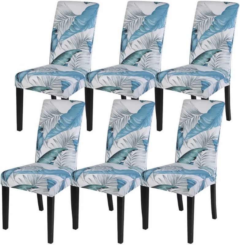 Photo 1 of NIBESSER Stretch Printed Chair Covers for Dining Room Set of 6, Summer Pattern Kitchen Chair Covers Washable Removable Parsons Chair Slipcover Stretchable Protectors for Home Party Banquet
