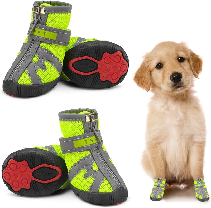 Photo 1 of Dog Shoes for Hot Pavement Hardwood Floors, Breathable Dog Boots with Anti-Slip Rugged Sole, Summer Dog Booties Dog Hiking Boots with Reflective & Adjustable Strap Zipper Closure for Small Medium Dogs
