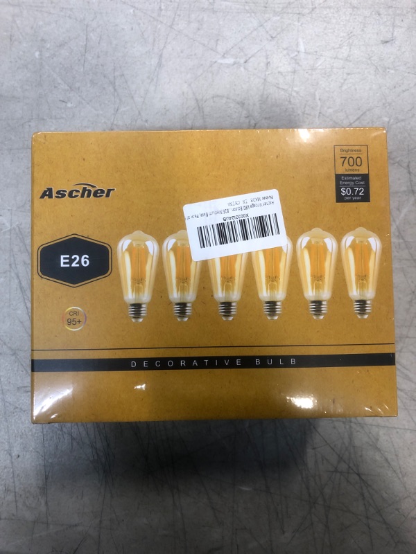 Photo 2 of Ascher Vintage LED Edison Bulbs 60 Watt Equivalent, Eye Protection Led Bulb with 95+ CRI, Amber Warm 2300K, Non-Dimmable, ST58 Antique LED Filament Bulbs, E26 Medium Base, Pack of 6 2300k Amber Warm 6 Count (Pack of 1) / FACTORY SEALED