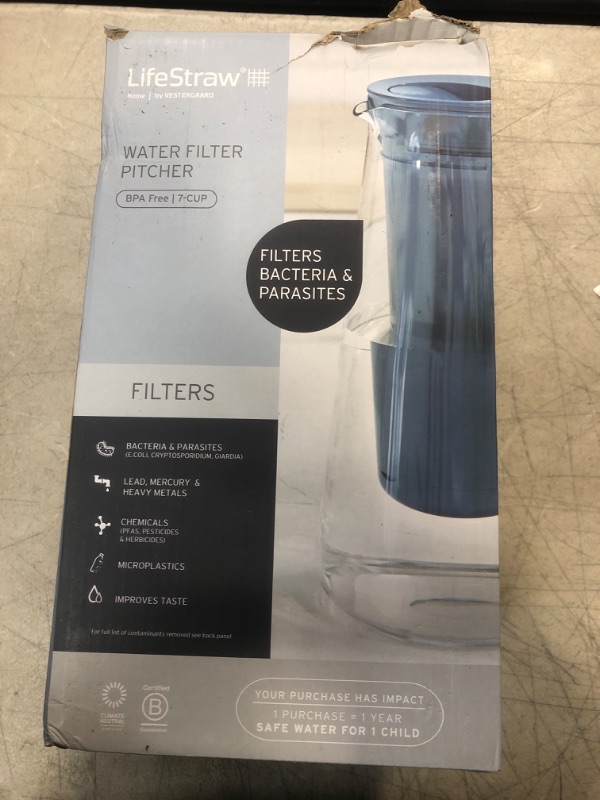 Photo 2 of LifeStraw Home Pitcher BPA Free Plastic 7 Cup Stormy Blue / ONLY PACKAGING HAS MINIMAL DAMAGE 
