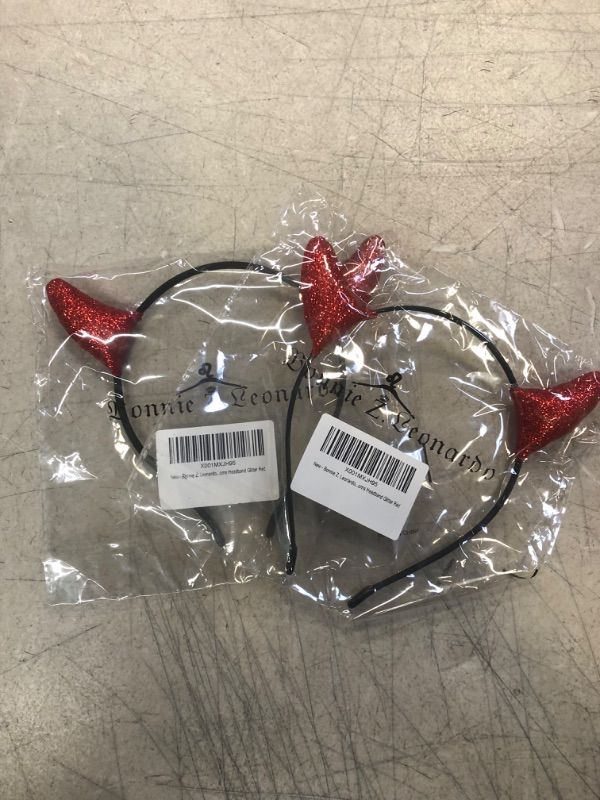 Photo 1 of 2PC - Bonnie Z. Leonardo Glitter Devil Horns Headband Glitter Red A-glitter Red