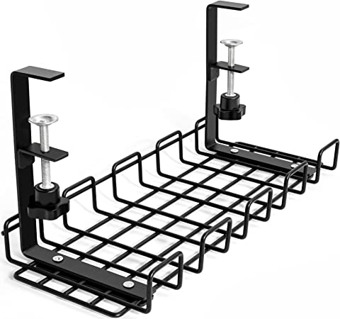Photo 1 of Quszmd Under Desk Cable Management Tray No Drill - Under Desk Cable Organizer for Wire Management. Super Sturdy Desk Cable Rack .Standing Desk Cable Management (16" Black Wire Tray)