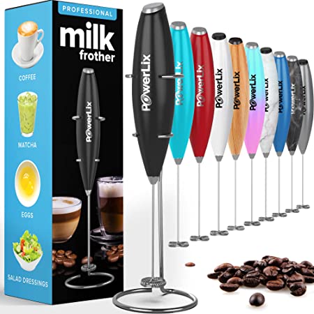 Photo 1 of PowerLix Milk Frother Handheld Battery Operated Electric Whisk Beater Foam Maker For Coffee, Latte, Cappuccino, Hot Chocolate, Durable Mini Drink Mixer With Stainless Steel Stand Included (Black)