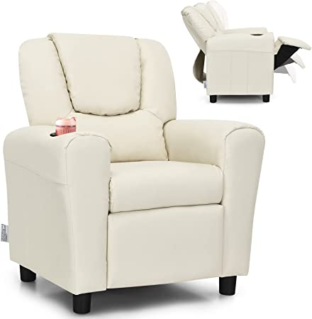Photo 1 of Costzon Kids Recliner Chair with Cup Holder, Toddler Furniture Children Armrest Sofa w/Headrest & Footrest for Girls Boys Baby Bedroom, Kids Room, PU Leather Kids Recliner Couch (Beige) (FACTORY SEALED OPENED FOR PHOTOS)
