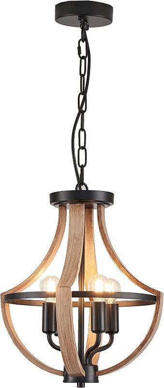 Photo 1 of 13" Farmhouse Chandelier Rustic 4-Light Pendant Lights, Modern Faux Wood Light Fixture Geometric Hanging Pendant Lighting for Kitchen Island Bedroom Hallway Entryway Dining Room
