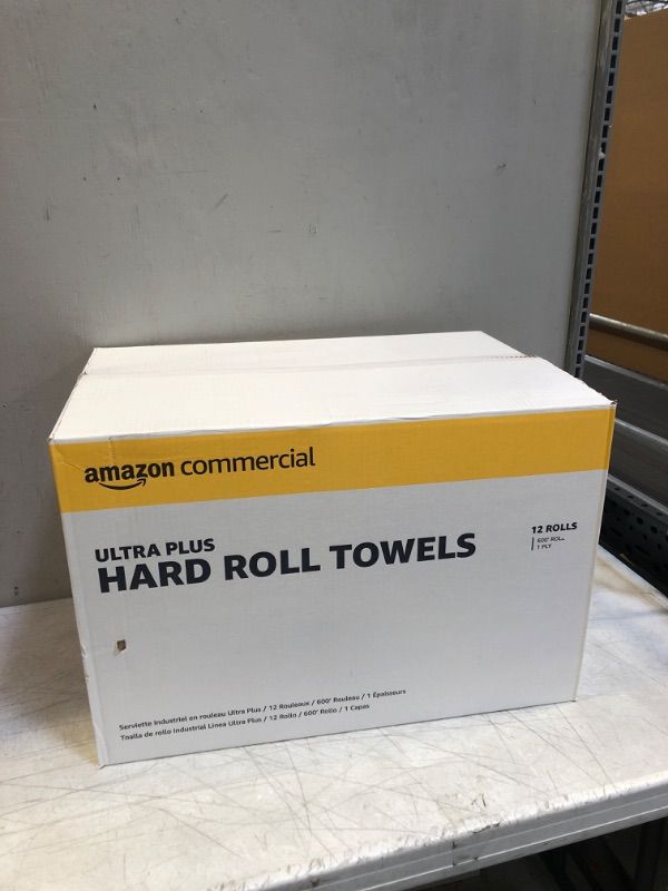 Photo 2 of AmazonCommercial 1-Ply White Ultra Plus Hard Roll Paper Towels (SOFI-009)|Bulk for Business |Non-perforated |Compatible with Universal Hardwound Dispensers|FSC Certified |600 feet per Roll (12 Rolls) 12 Count (Pack of 1) Ultra 600' per Roll