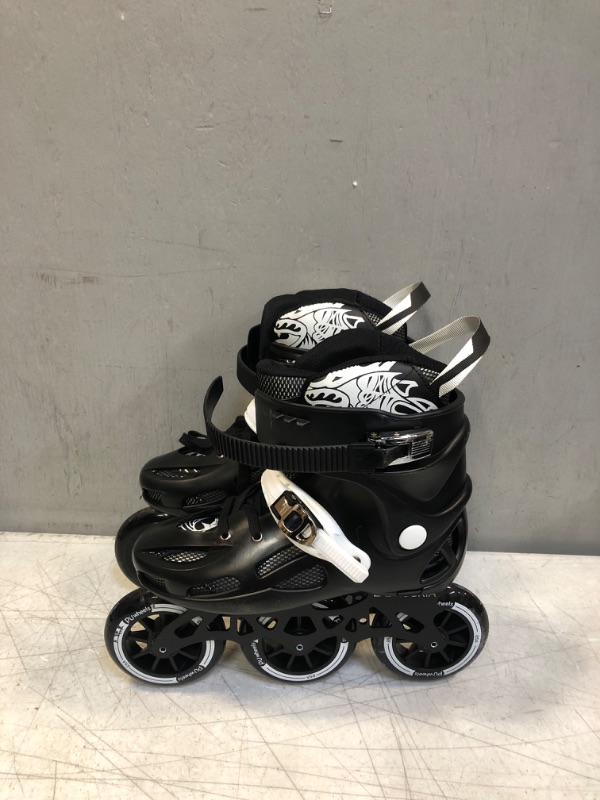 Photo 2 of 3 Wheel Inline Skates for Adult Women Men, 110mm Roller Skates Blades, Outdoor Fitness Inline Speed Skates for Unisex Black
